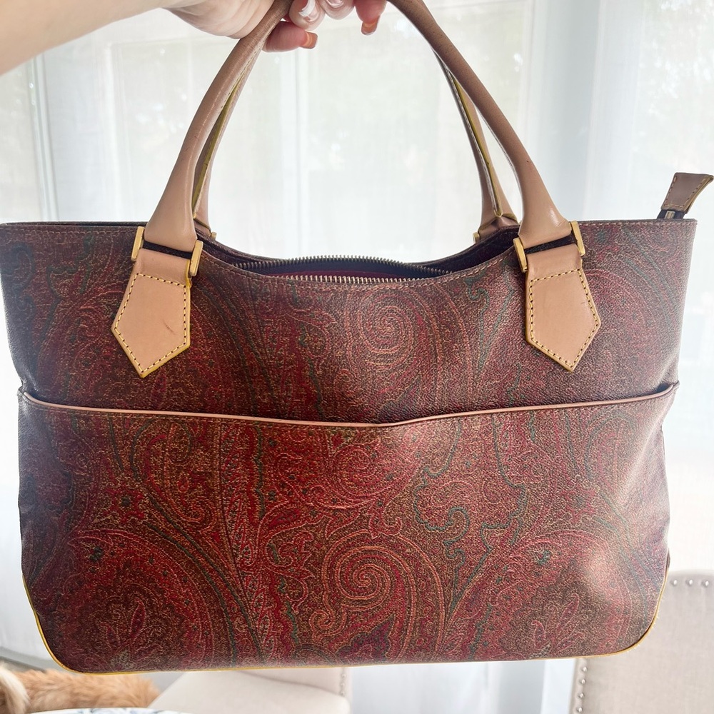 ETRO Red and Brown Paisley Tote Bag